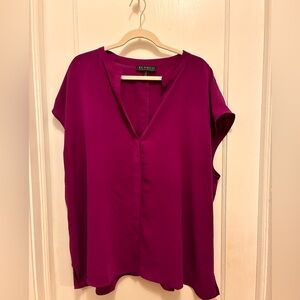 Eloquii Women's V-Neck Short Sleeve Blouse - Magenta